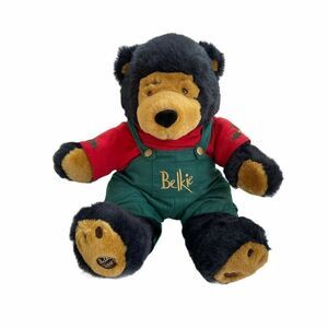 Vintage Christmas 2002 Black Belkie Bear in Green Overalls